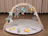 Natural wooden design activity play mat with muti-sensory toys