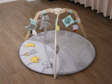 Natural wooden design activity play mat with muti-sensory toys